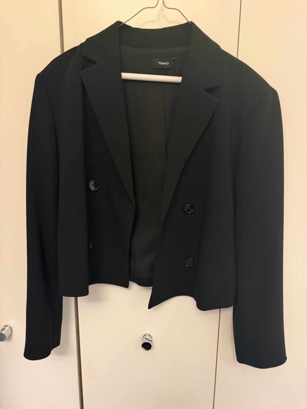 Theory Black Cropped Double-Breasted Blazer